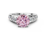 White gold Fancy Pink Round  Cut Diamond Engagement Ring with Pavé Band and Four-Prong Setting_3