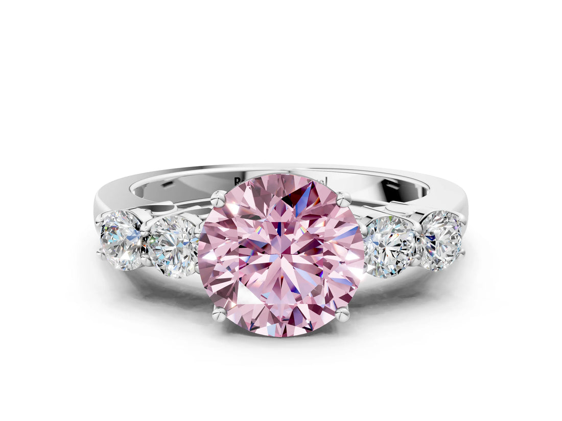 White gold Fancy Pink Round  Cut Diamond Five-Stone Prong Set White Gold Ring_29