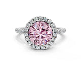 White gold Fancy Pink Round  Cut Diamond Floral Halo Engagement Ring with Pavé Band and Prong Setting_29