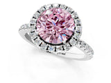 White gold Fancy Pink Round  Cut Diamond Floral Halo Engagement Ring with Pavé Band and Prong Setting_30
