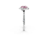 White gold Fancy Pink Round  Cut Diamond Floral Halo Engagement Ring with Pavé Band and Prong Setting_31