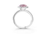 White gold Fancy Pink Round  Cut Diamond Floral Halo Engagement Ring with Pavé Band and Prong Setting_32