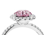 White gold Fancy Pink Round  Cut Diamond Floral Halo Engagement Ring with Pavé Band and Prong Setting_33