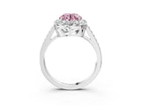 White gold Fancy Pink Round Cut Diamond Floral Halo Ring with Pavé Band and Prong Setting_10