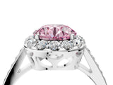 White gold Fancy Pink Round Cut Diamond Floral Halo Ring with Pavé Band and Prong Setting_11