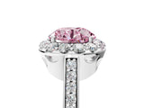 White gold Fancy Pink Round Cut Diamond Floral Halo Ring with Pavé Band and Prong Setting_12