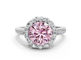 White gold Fancy Pink Round Cut Diamond Floral Halo Ring with Pavé Band and Prong Setting_7