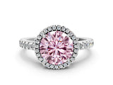 White gold Fancy Pink Round Cut Diamond Halo Engagement Ring with Pavé Band and Prong Setting_39