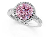 White gold Fancy Pink Round Cut Diamond Halo Engagement Ring with Pavé Band and Prong Setting_40