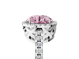White gold Fancy Pink Round Cut Diamond Halo Engagement Ring with Pavé Band and Prong Setting_44