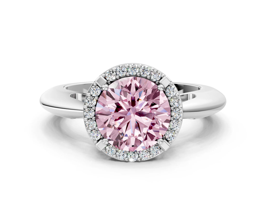 White gold Fancy Pink Round  Cut Diamond Halo Engagement Ring with Split Shank and Four-Prong Setting_28