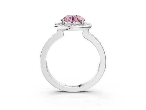White gold Fancy Pink Round Cut Diamond Halo Ring with Bezel Frame and Pavé Band_3