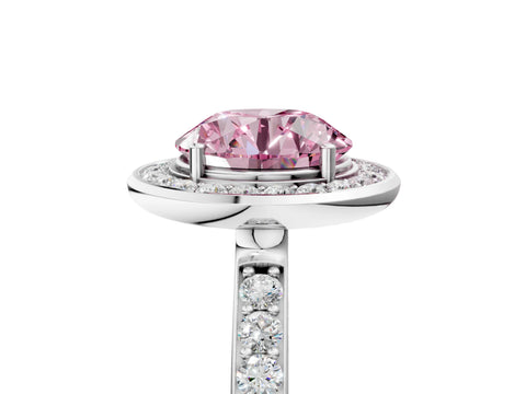 White gold Fancy Pink Round Cut Diamond Halo Ring with Bezel Frame and Pavé Band_5