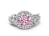 White gold Fancy Pink Round Cut Diamond Halo Ring with Milgrain Pavé Band and Four-Prong Setting_29