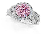 White gold Fancy Pink Round Cut Diamond Halo Ring with Milgrain Pavé Band and Four-Prong Setting_30