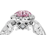 White gold Fancy Pink Round Cut Diamond Halo Ring with Milgrain Pavé Band and Four-Prong Setting_32