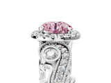 White gold Fancy Pink Round Cut Diamond Halo Ring with Milgrain Pavé Band and Four-Prong Setting_33