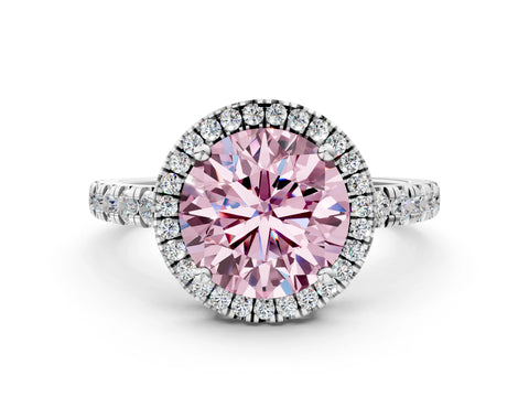 White gold Fancy Pink Round Cut Diamond Halo Ring with Pavé Band and Four-Prong Setting_12