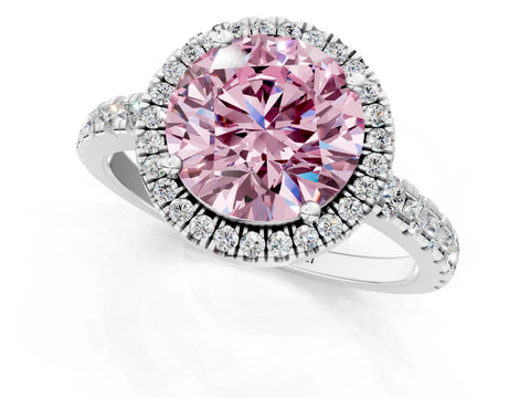 White gold Fancy Pink Round Cut Diamond Halo Ring with Pavé Band and Four-Prong Setting_13