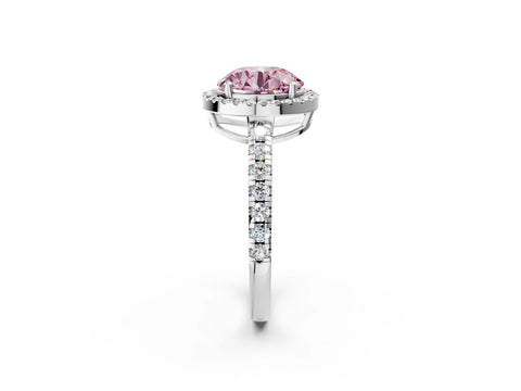 White gold Fancy Pink Round Cut Diamond Halo Ring with Pavé Band and Four-Prong Setting_14