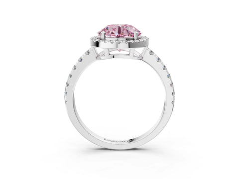 White gold Fancy Pink Round Cut Diamond Halo Ring with Pavé Band and Four-Prong Setting_15