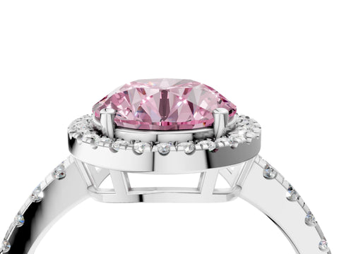 White gold Fancy Pink Round Cut Diamond Halo Ring with Pavé Band and Four-Prong Setting_16