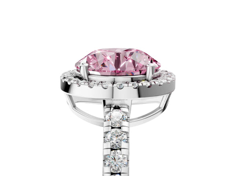 White gold Fancy Pink Round Cut Diamond Halo Ring with Pavé Band and Four-Prong Setting_17