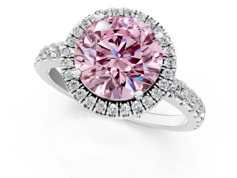 White gold Fancy Pink Round Cut Diamond Halo Ring with Pavé Band and Four-Prong Setting_1