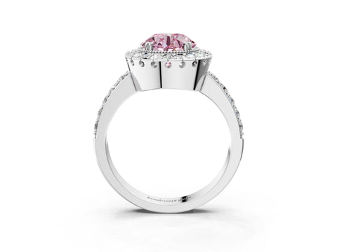 White gold Fancy Pink Round Cut Diamond Halo Ring with Pavé Band and Prong Setting_14