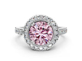 White gold Fancy Pink Round Cut Diamond Halo Ring with Pavé Band and Prong Setting_24