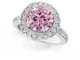 White gold Fancy Pink Round Cut Diamond Halo Ring with Pavé Band and Prong Setting_25