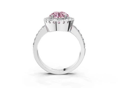 White gold Fancy Pink Round Cut Diamond Halo Ring with Pavé Band and Prong Setting_36