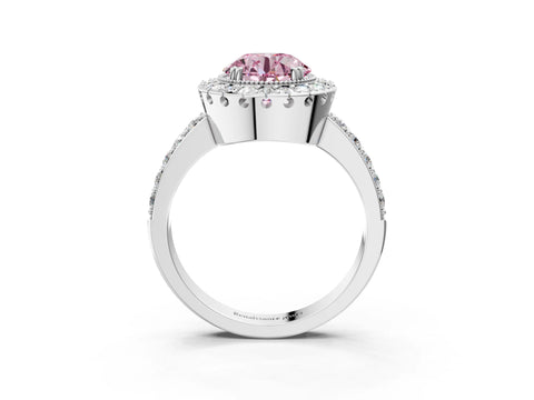 White gold Fancy Pink Round Cut Diamond Halo Ring with Pavé Band and Prong Setting_39