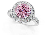 White gold Fancy Pink Round Cut Diamond Halo Ring with Pavé Band and Prong Setting_46