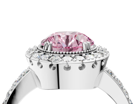 White gold Fancy Pink Round Cut Diamond Halo Ring with Pavé Band and Prong Setting_4