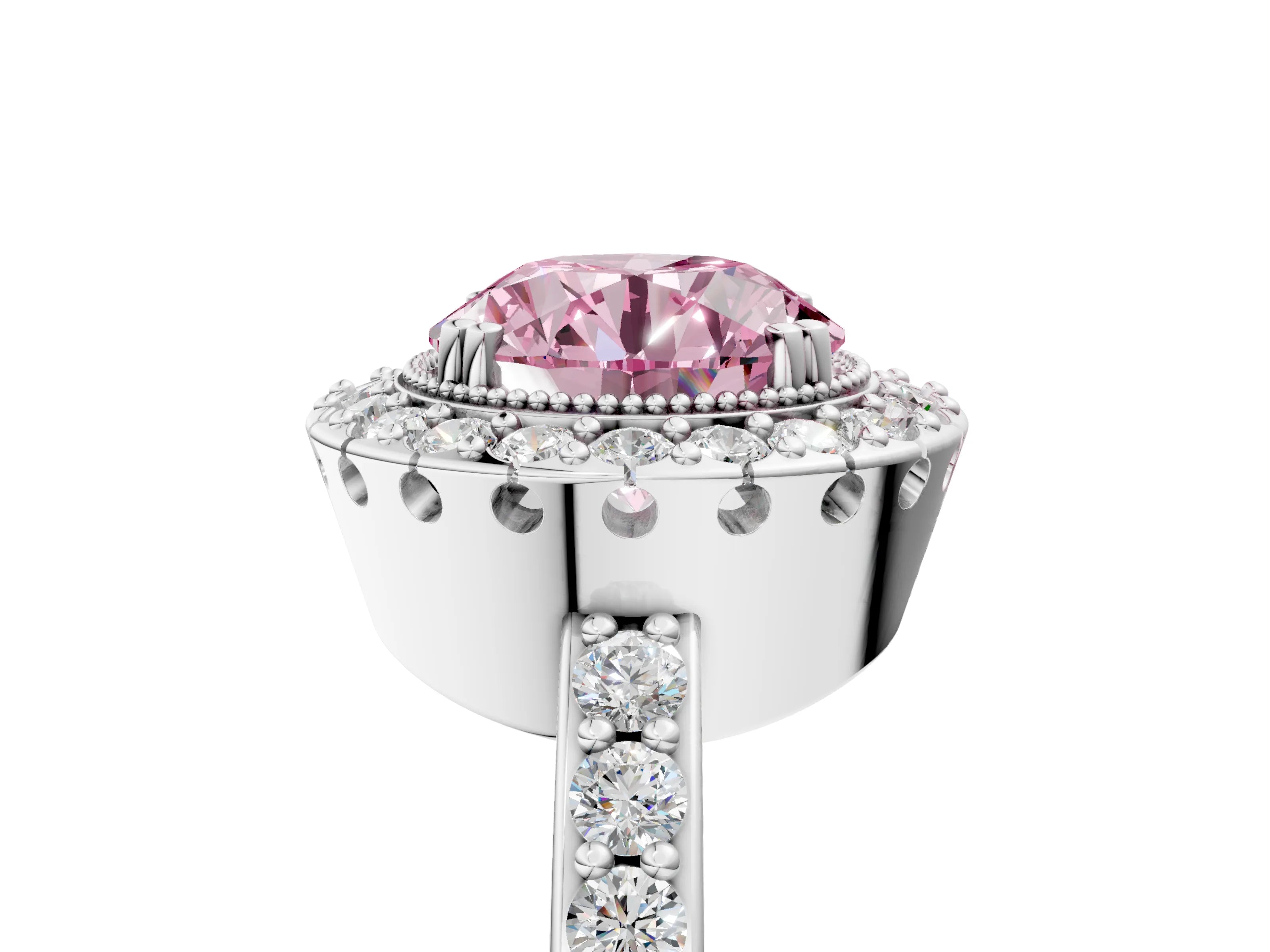 White gold Fancy Pink Round Cut Diamond Halo Ring with Pavé Band and Prong Setting_50