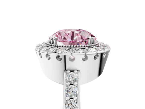 White gold Fancy Pink Round Cut Diamond Halo Ring with Pavé Band and Prong Setting_50