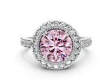 White gold Fancy Pink Round Cut Diamond Halo Ring with Pavé Band and Prong Setting_6