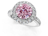 White gold Fancy Pink Round Cut Diamond Halo Ring with Pavé Band and Prong Setting_61