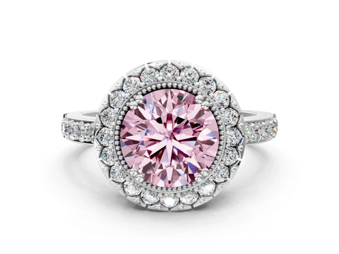 White gold Fancy Pink Round Cut Diamond Halo Ring with Pavé Band and Prong Setting_61