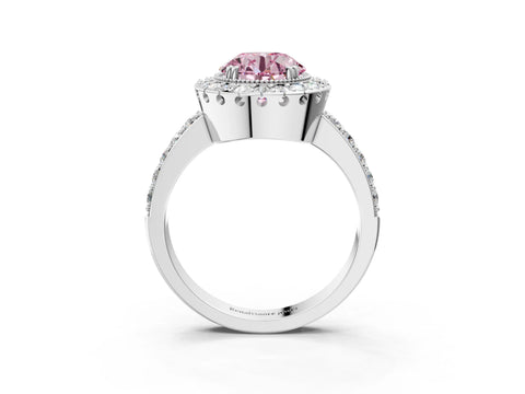 White gold Fancy Pink Round Cut Diamond Halo Ring with Pavé Band and Prong Setting_64
