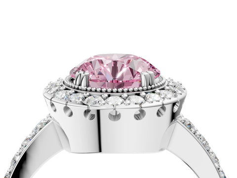 White gold Fancy Pink Round Cut Diamond Halo Ring with Pavé Band and Prong Setting_65