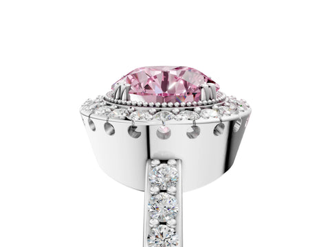 White gold Fancy Pink Round Cut Diamond Halo Ring with Pavé Band and Prong Setting_66