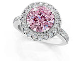 White gold Fancy Pink Round Cut Diamond Halo Ring with Pavé Band and Prong Setting_7