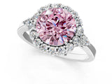 White gold Fancy Pink Round Cut Diamond Halo Ring with Pear Side Stones and Prong Setting_43