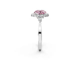 White gold Fancy Pink Round Cut Diamond Halo Ring with Pear Side Stones and Prong Setting_44