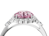 White gold Fancy Pink Round Cut Diamond Halo Ring with Pear Side Stones and Prong Setting_46