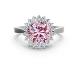 White gold Fancy Pink Round  Cut Diamond Halo Ring with Round Brilliant Halo and Solitaire Band
