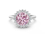 White gold Fancy Pink Round  Cut Diamond Halo Ring with Solitaire Band and Prong Setting_29