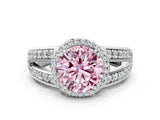 White gold Fancy Pink Round Cut Diamond Halo Ring with Split Shank Pavé Band and Four-Prong Setting_12